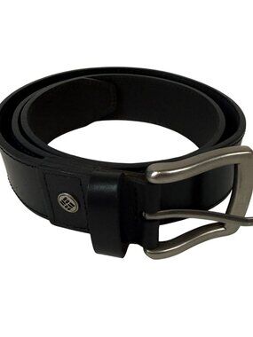 Columbia Mens Black Leather Belt Silver Buckle Size M 34-36 TABE